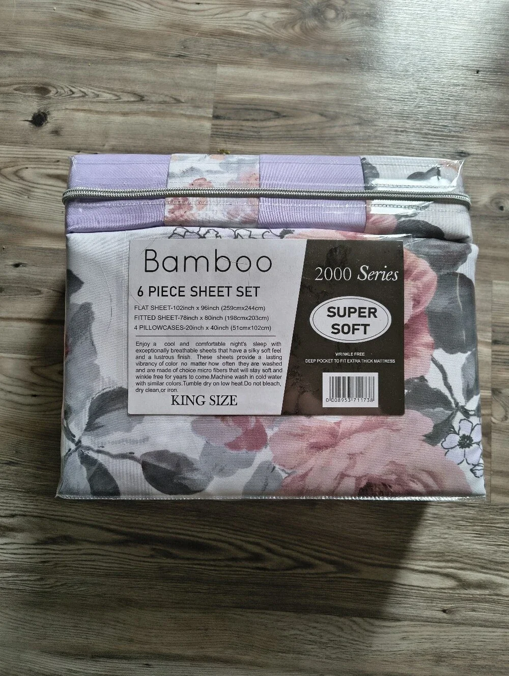 Organic Earth Bella Home Bamboo Cotton Touch King Sheet Set - Pink Purple Floral